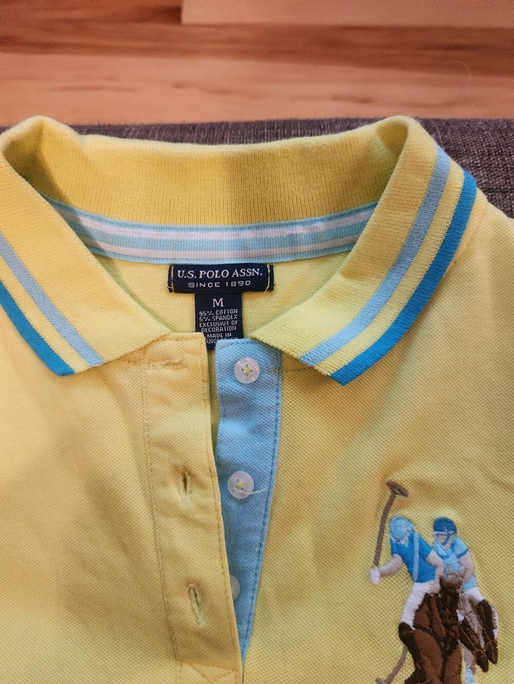 U.S. Polo Assn. Yellow Polo Tee with Blue Trim - Picture 3 of 4